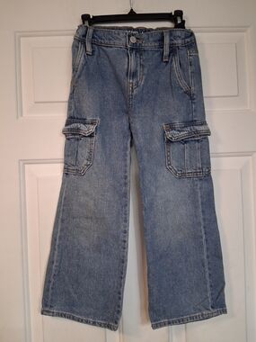 Old Navy Girls Light Blue Cargo Wide Leg Baggy Denim Jeans for Kids Size 6